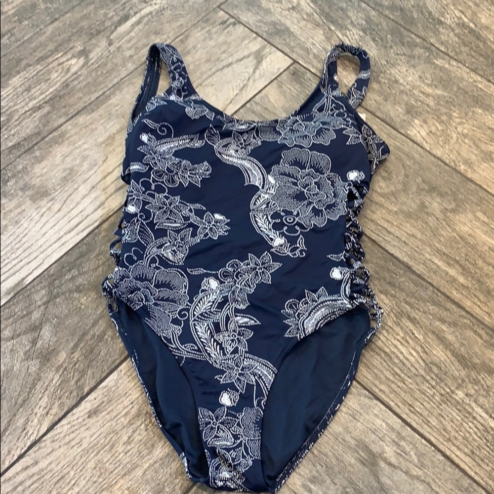 Navy and white one piece
